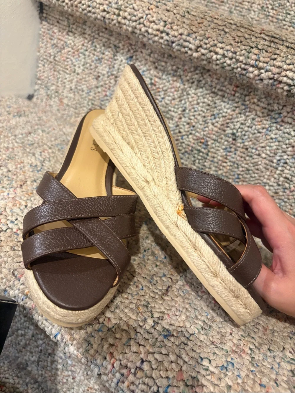 Talbots Women’s Brown Espadrille Wedge Slide Kitten Sandals